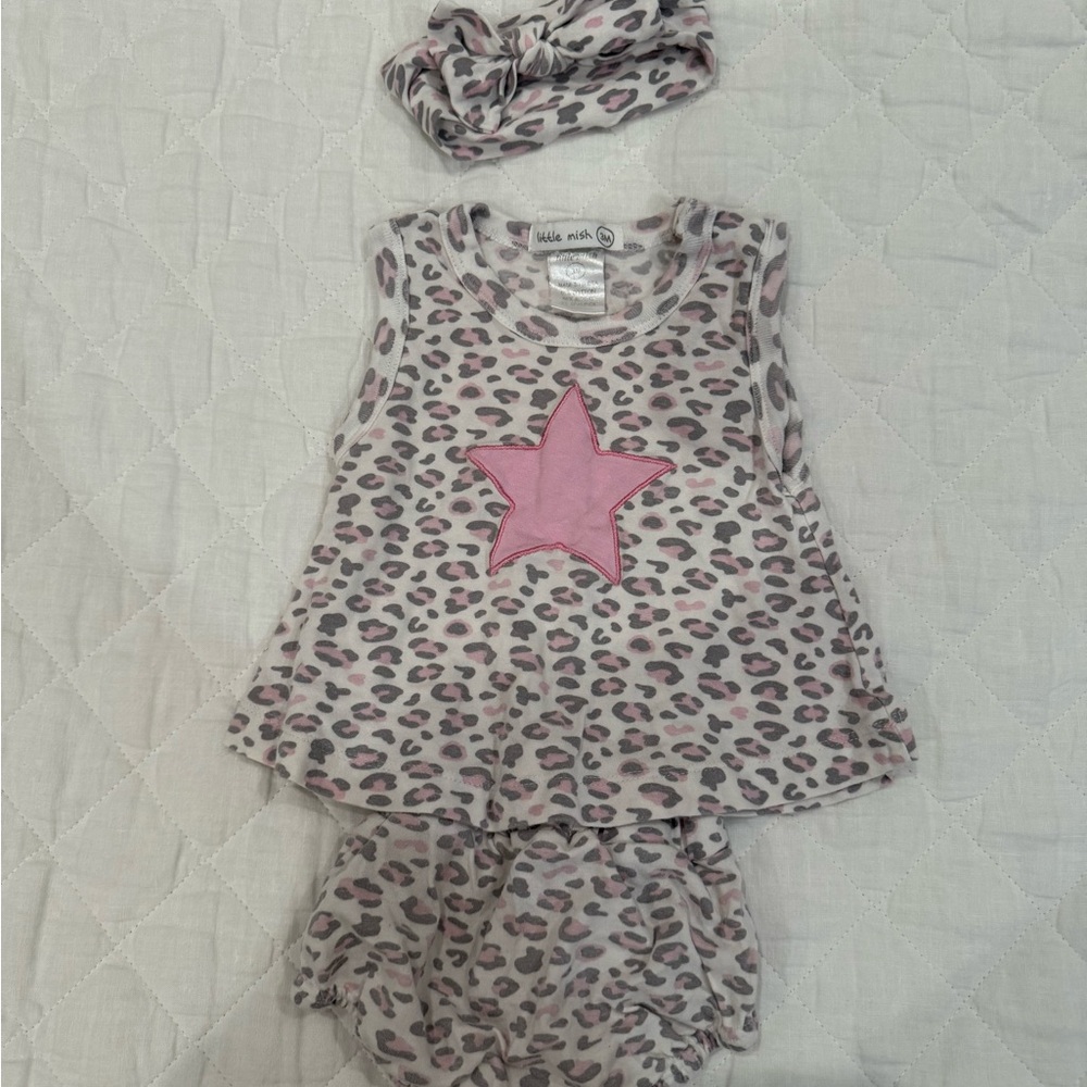Little Mish Baby Girl Pink Leopard Star Matching Set 3M